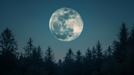 Fototapeta premium Enormous Moon Over Pine Forest