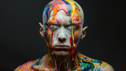 Naklejka premium Variegated Elegance: Color Over Porcelain Skin