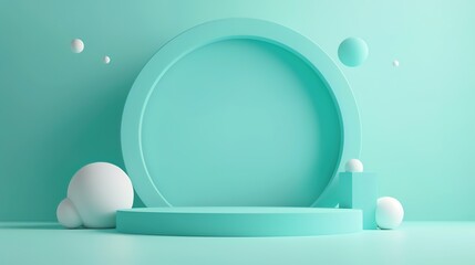 Futuristic 3D Geometric Design on Turquoise Background for Product Showcase Platform
