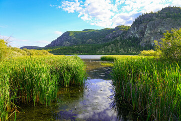 Fototapeta premium Vaseux Lake Migratory Bird Sanctuary in the Okanagan Valley, British Columbia, Canada
