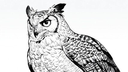 great horned owl animal black and white