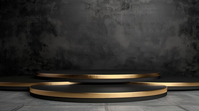 Luxurious Black Podium with Gold Accents for VIP Product Sales Event
