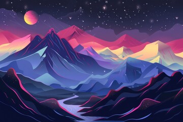 A Nighttime View of a Mountain Range with a Bright Planet in the Sky