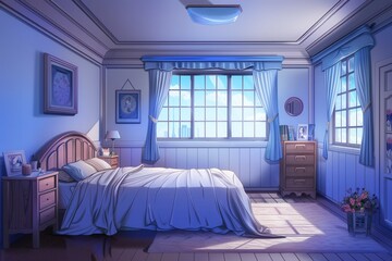 Cozy Anime Bedroom. High Detailed Plain Background