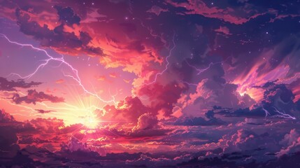 Luminous Storm. Anime-inspired lightning background with high detail on a plain backdrop.