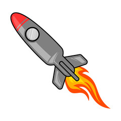 Launching rocket icon vector illustration editable and scalable eps file. Isolated on white background in simple cartoon flat style. The rocket with the flame burning went fast.