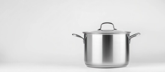 Stainless Steel Pot with Lid on White Background