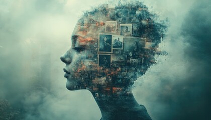 Abstract Portrait with Cityscape and Memories