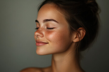 Naklejka premium A close up of a girl's face with her eyes closed