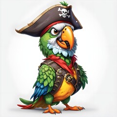 Naklejka premium Pirate parrot cartoon. White background. Generative AI.