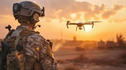 Soldier Operating Drone in Field 4