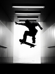 Half air skateboarder,silhouette silhouette in light

