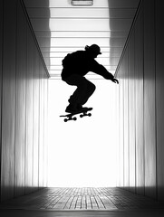 Half air skateboarder,silhouette silhouette in light
