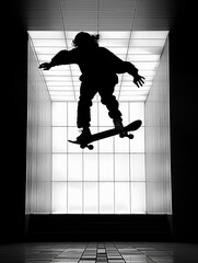 Half air skateboarder,silhouette silhouette in light
