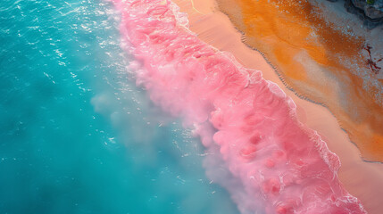 Gradient Color of Pink Beach and Light Blue Seawater, Soothing Calm Water