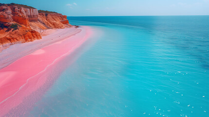 Gradient Color of Pink Beach and Light Blue Seawater, Soothing Calm Water