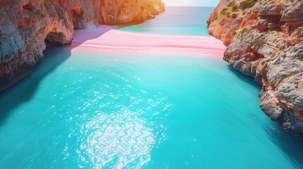 Gradient Color of Pink Beach and Light Blue Seawater, Soothing Calm Water