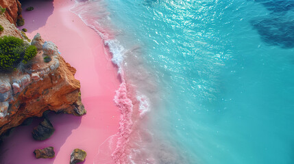 Gradient Color of Pink Beach and Light Blue Seawater, Soothing Calm Water