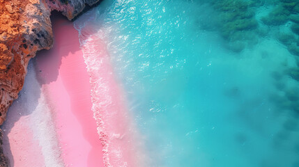 Gradient Color of Pink Beach and Light Blue Seawater, Soothing Calm Water