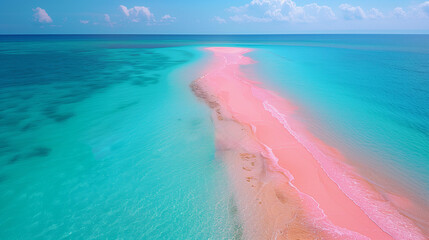 Gradient Color of Pink Beach and Light Blue Seawater, Soothing Calm Water