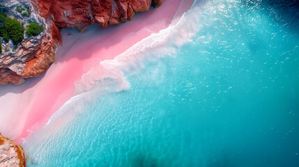 Gradient Color of Pink Beach and Light Blue Seawater, Soothing Calm Water