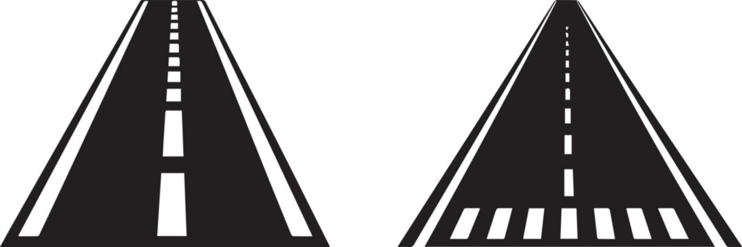 Silhouette of  straight road vector, zebra crossing road icon