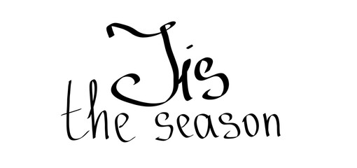 Calligraphy done with digital marker Lettering Tis the season black and white illustration for use in decorating greeting cards and banners