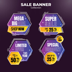 a set of editable colorful geometric and modern advertisement polygon shapes sale banner collection