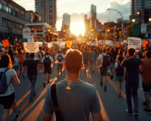 Obraz premium Social concern illustrated through a rally advocating for social justice, Documentary, Bright colors, Photography