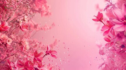 A vibrant pink background adorned with delicate flowers and whimsical elements, perfect for a cheerful and light-hearted setting, the scene enriched by a soft gradient and intricate patterns, evoking