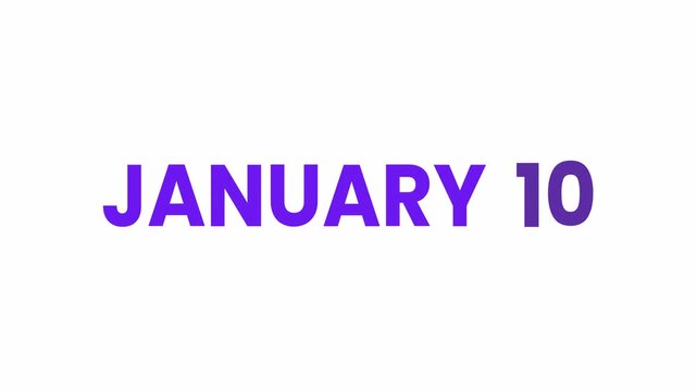 10th January calendar icon animation. Alpha matte with transparent background 4K resolution.