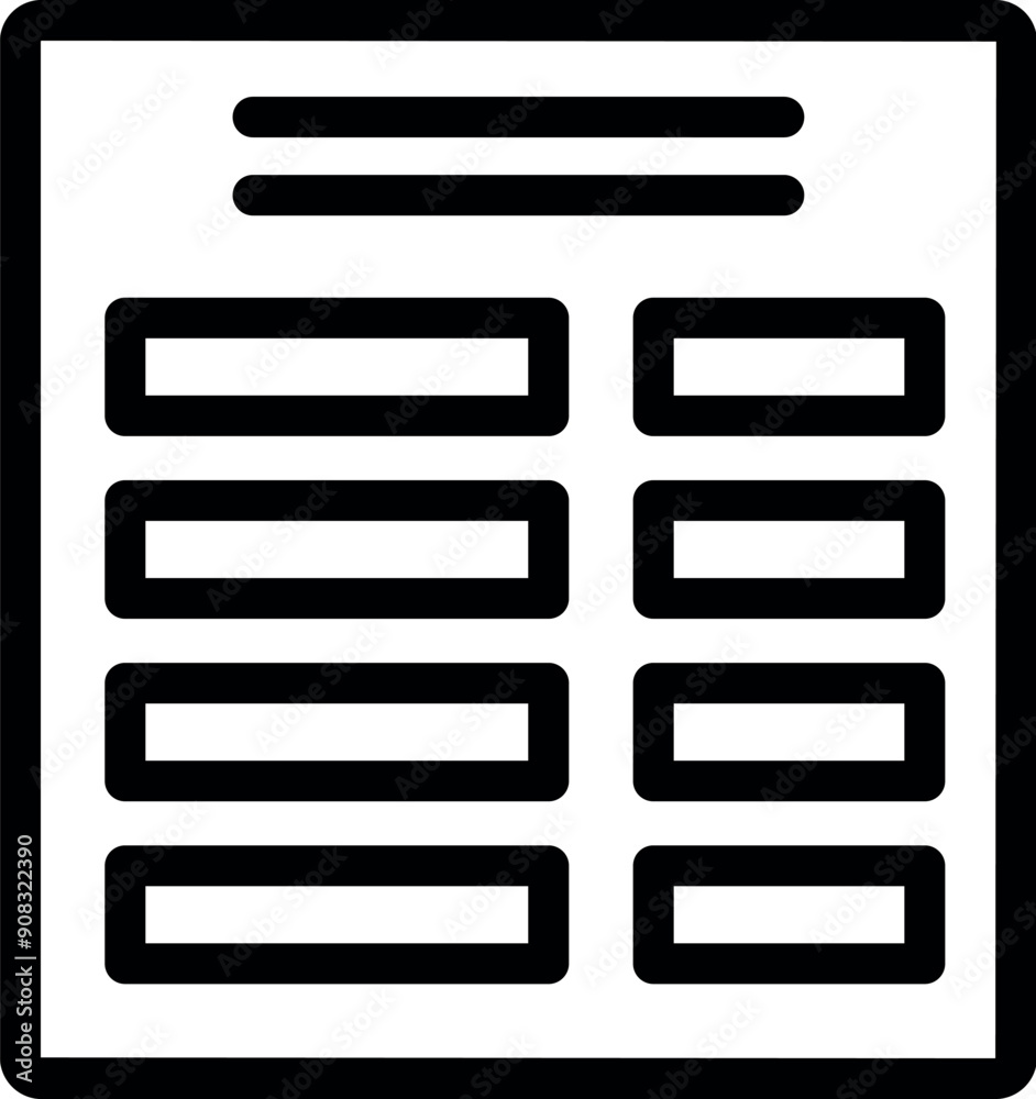 Poster simple line icon of a document with text at the top and six empty fields, perfect for representing f