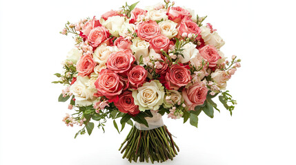 Naklejka premium Bouquet of Beautiful Flowers Isolated on White Background, Vibrant Floral Arrangement, Fresh Blooms, Elegant Flower Bouquet, Colorful Petals, Natural Beauty, High Resolution Image