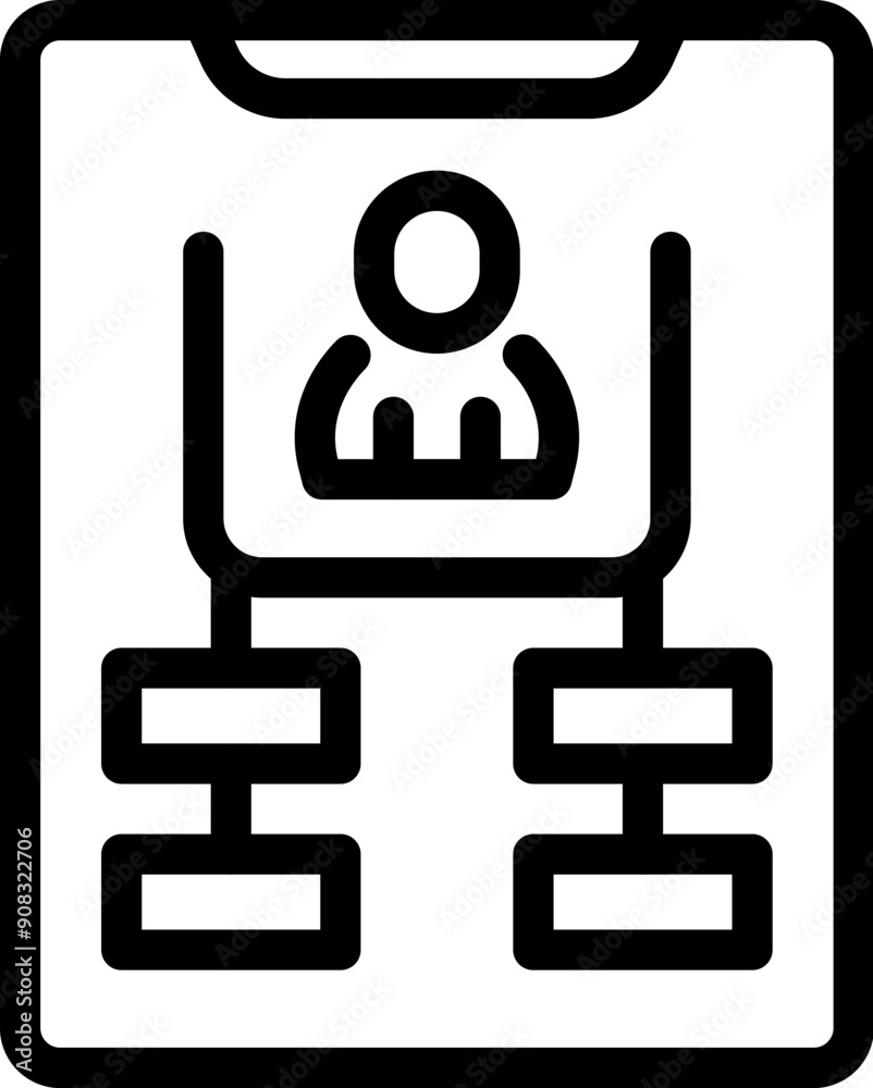 Poster line icon of a manager using a tablet to manage business processes, perfect for topics like workflow