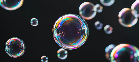 Bubbles Isolated on Black Background, Clear Soap Bubbles, Floating Air Spheres, Glossy Bubble Texture, Abstract Bubble Shapes, High Contrast Imagery, High Resolution Photo