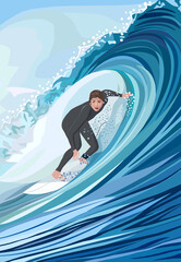 波に乗る男性サーファーイラスト