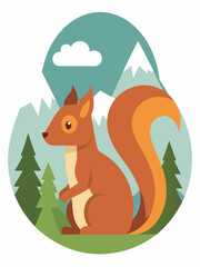 Badge Animal Squirrel Illustration Nature Mountain Forest Landscape Flat Design Vector Logo Icon Clipart