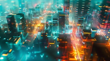 Obraz premium Futuristic Cityscape with Neon Lights.