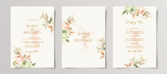 Elegant minimalist floral wedding invitation card template