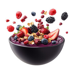 Floating Acai Bowl With Fruits And Granola On Transparent Png Background For Superfood Advertisements . Generative ai