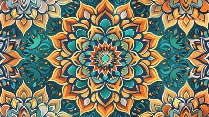 A pattern background showcasing a seamless design of intricate mandalas in vibrant colors, creating a visually captivating and harmonious repeat that is perfect for decorative purposes