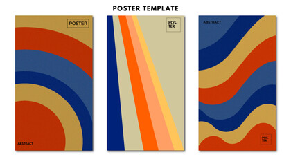 Collection of sunburst 70s poster background vector. Set of retro wall decoration, groovy, trippy, colorful line. Vintage hippie wall art for interior, decorative, banner, cover, card