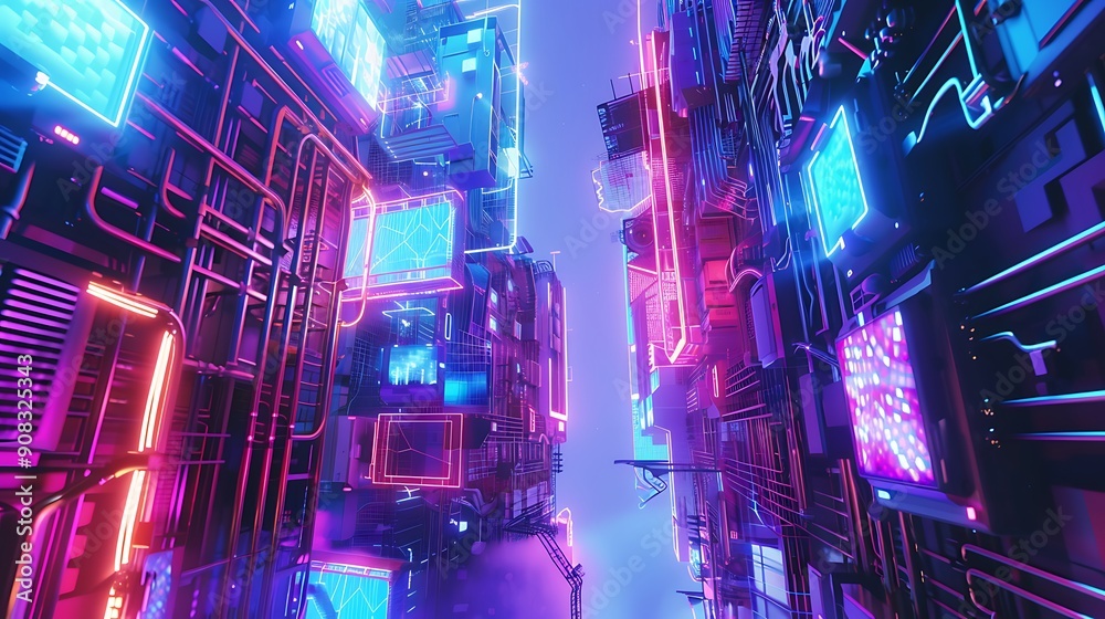 Canvas Prints Futuristic Cityscape with Neon Lights.