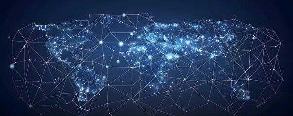 Obraz premium Low polygon Globe Map with social icons wireframe mesh on blue background
