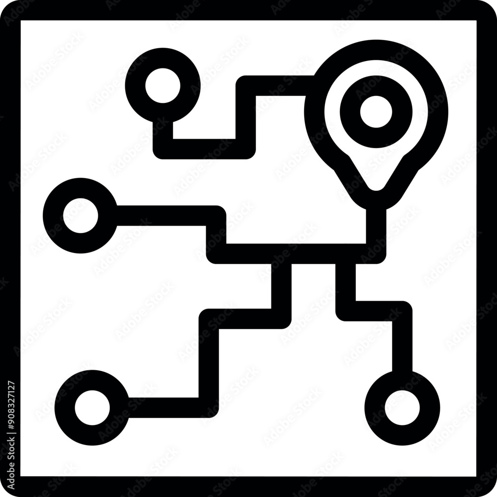 Poster gps navigation system is showing the route with multiple stops marked on a digital map