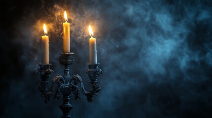 Antique candelabra. Flickering candles