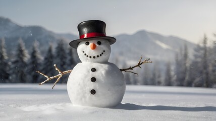 Obraz premium Happy snowman isolated on a white background