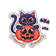 cat playing pumpkin halloween illustration sticker.halloween party celebration vector design concept.good for sticker,mascot,t-shirt,and more