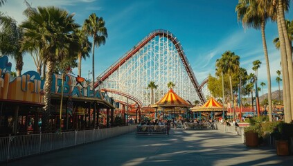 Amusement Park Entrance with Roller Coaster