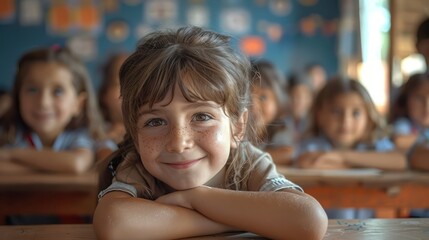Happy Students Smiling in a Bright and Colorful Classroom, Back to School Concept, Education, Learning, Kids, Classroom, Fun, Friends, Knowledge, Success, School, Teacher, Children, Smiling, Joyful